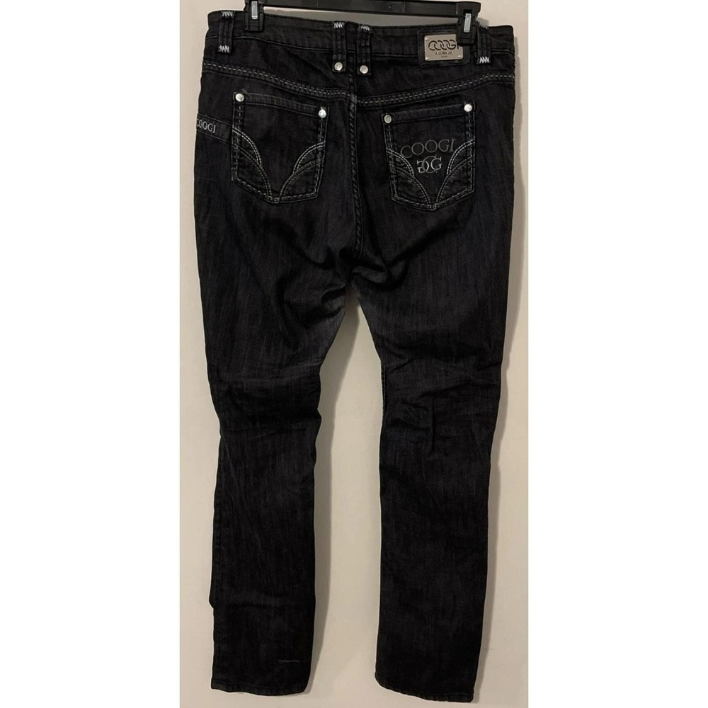 Coogi Australia Black Embroidered Straight‎ Leg Denim Jeans Y2K Streetwear Sz 16